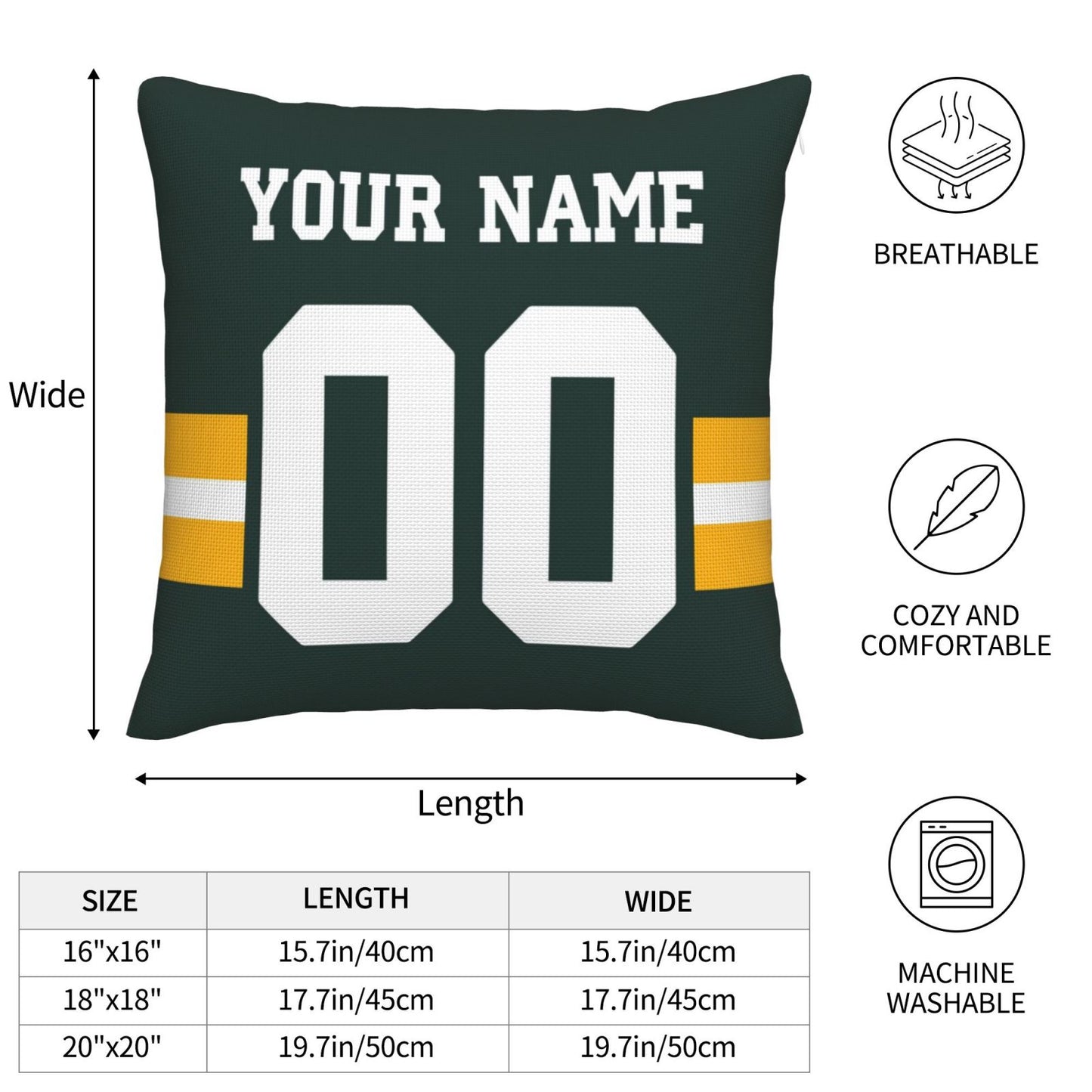 Customized Green Bay Packers Football Team Decorative Throw Pillow Case Print Personalized Football Style Fans Letters & Number Green Pillowcase Birthday Gift
