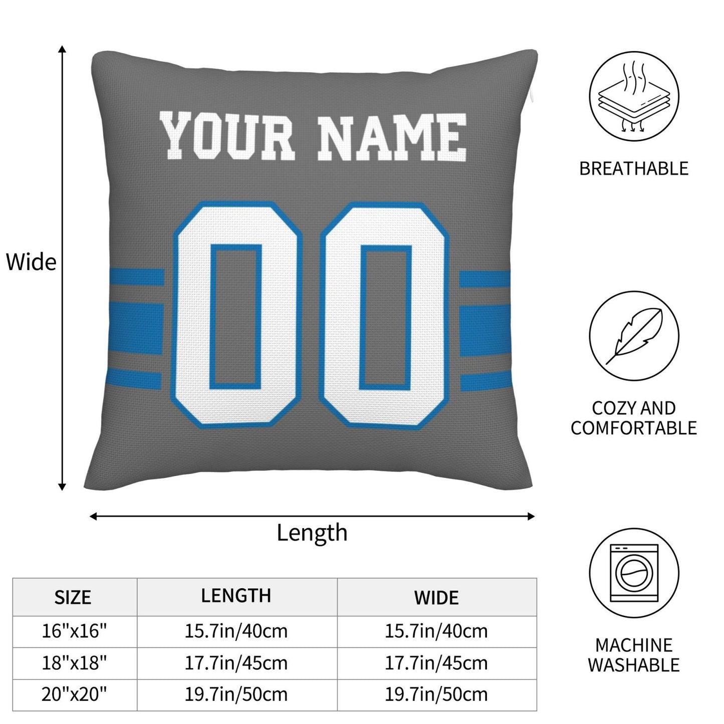 Customized Detroit Lions Football Team Decorative Throw Pillow Case Print Personalized Football Style Fans Letters & Number Gray Pillowcase Birthday Gift