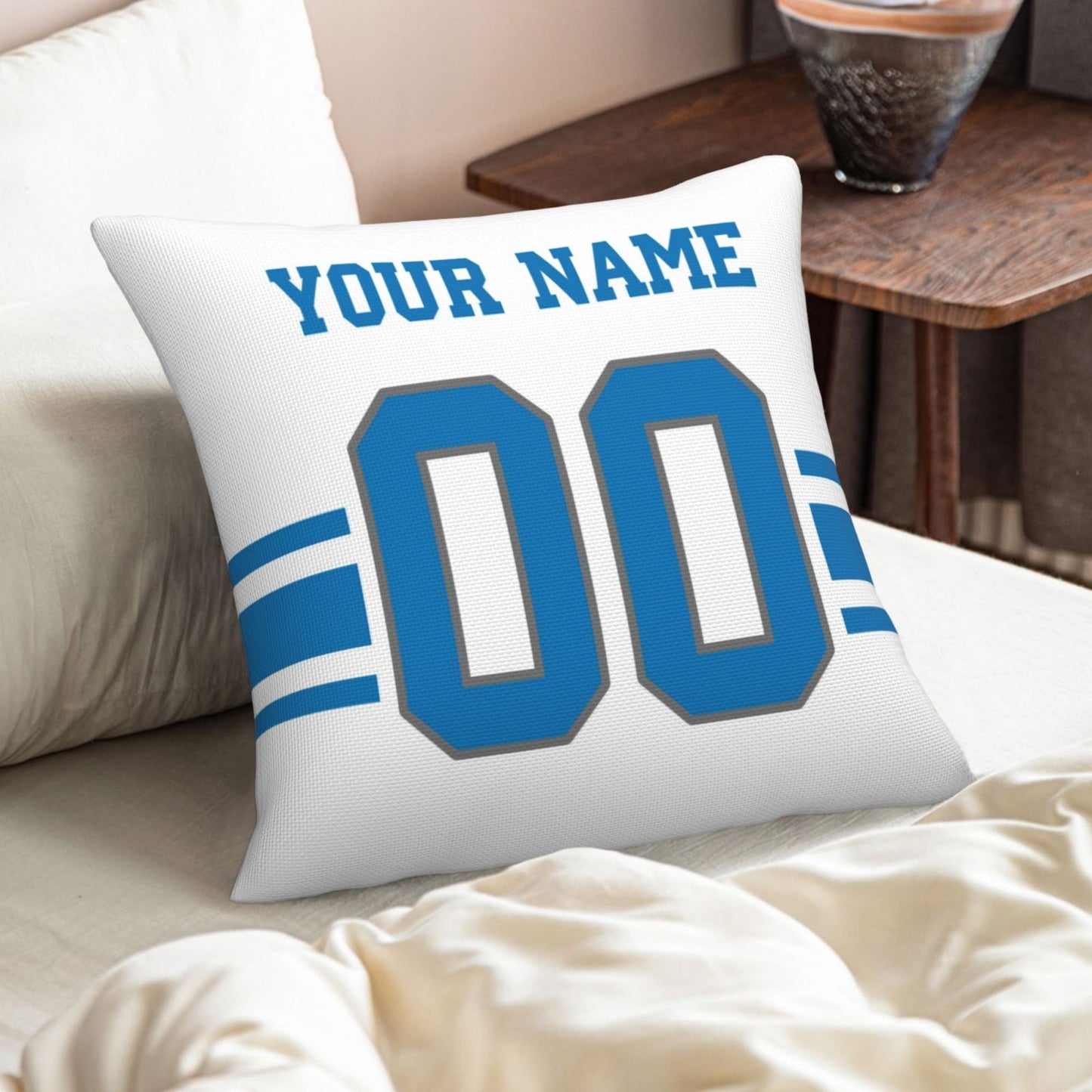 Customized Detroit Lions Football Team Decorative Throw Pillow Case Print Personalized Football Style Fans Letters & Number White Pillowcase Birthday Gift
