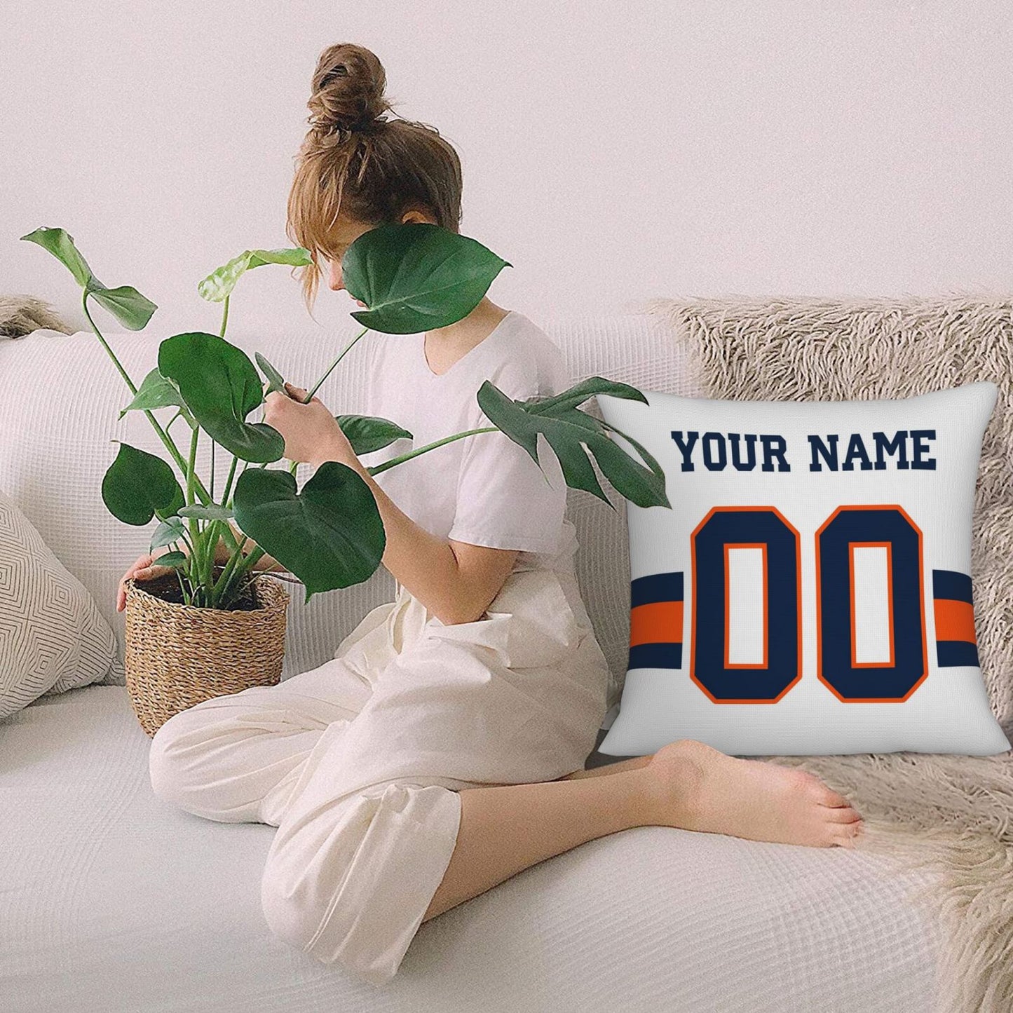 Customized Denver Broncos Football Team Decorative Throw Pillow Case Print Personalized Football Style Fans Letters & Number White Pillowcase Birthday Gift