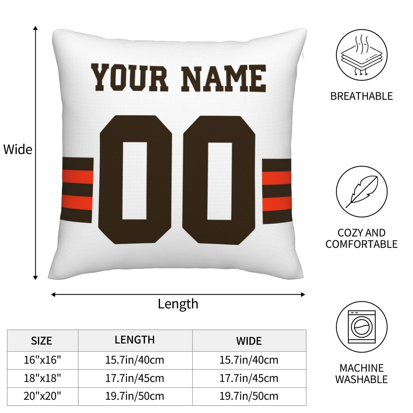 Customized Cleveland Browns Football Team Decorative Throw Pillow Case Print Personalized Football Style Fans Letters & Number White Pillowcase Birthday Gift