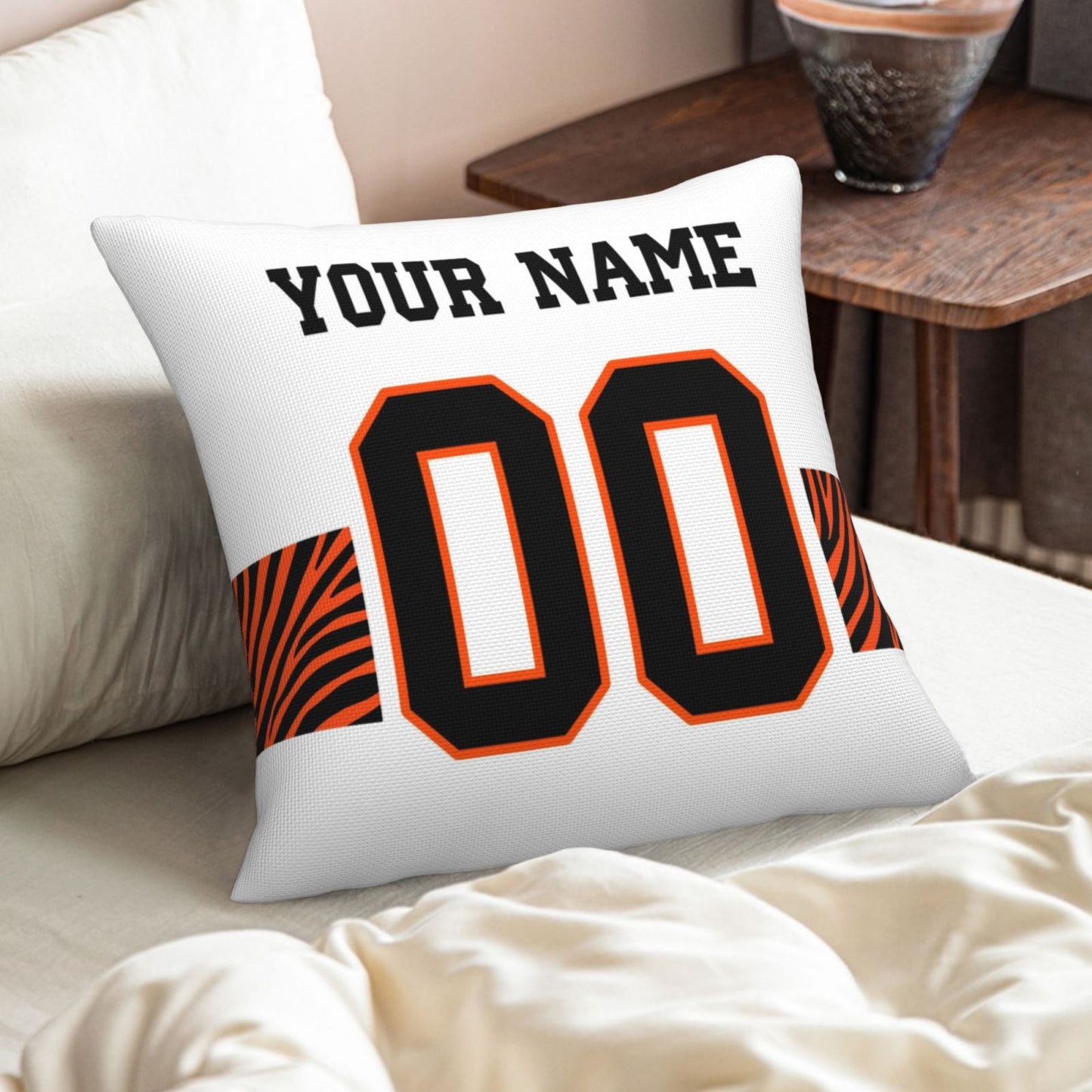 Customized Cincinnati Bengals Football Team Decorative Throw Pillow Case Print Personalized Football Style Fans Letters & Number Pillowcase Birthday Gift