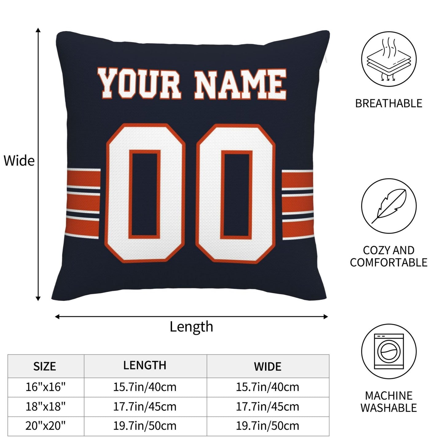 Customized Chicago Bears Football Team Decorative Throw Pillow Case Print Personalized Football Style Fans Letters & Number Navy Pillowcase Birthday Gift