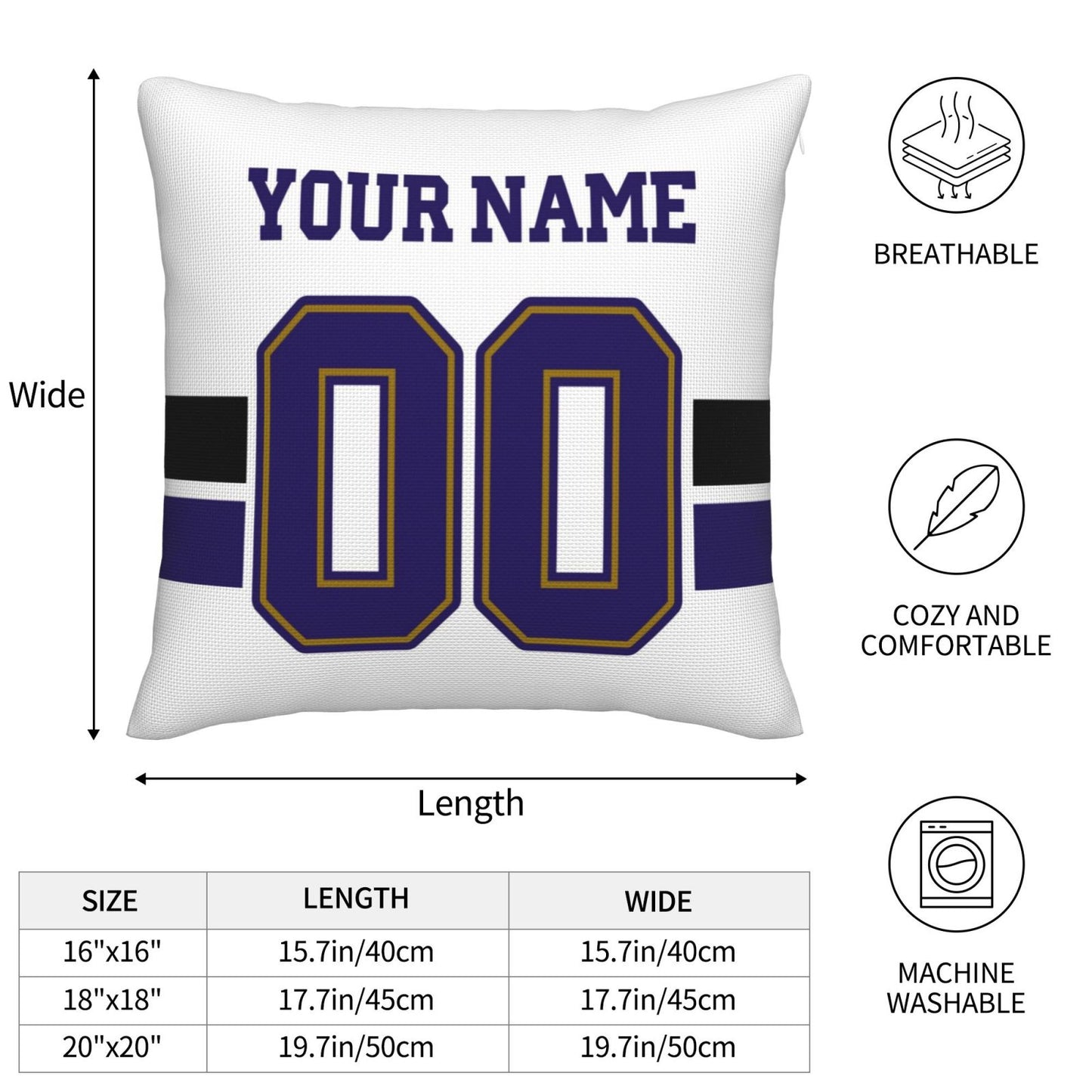 Custom White Baltimore Ravens Football Team Decorative Throw Pillow Case Print Personalized Football Style Fans Letters & Number Birthday Gift
