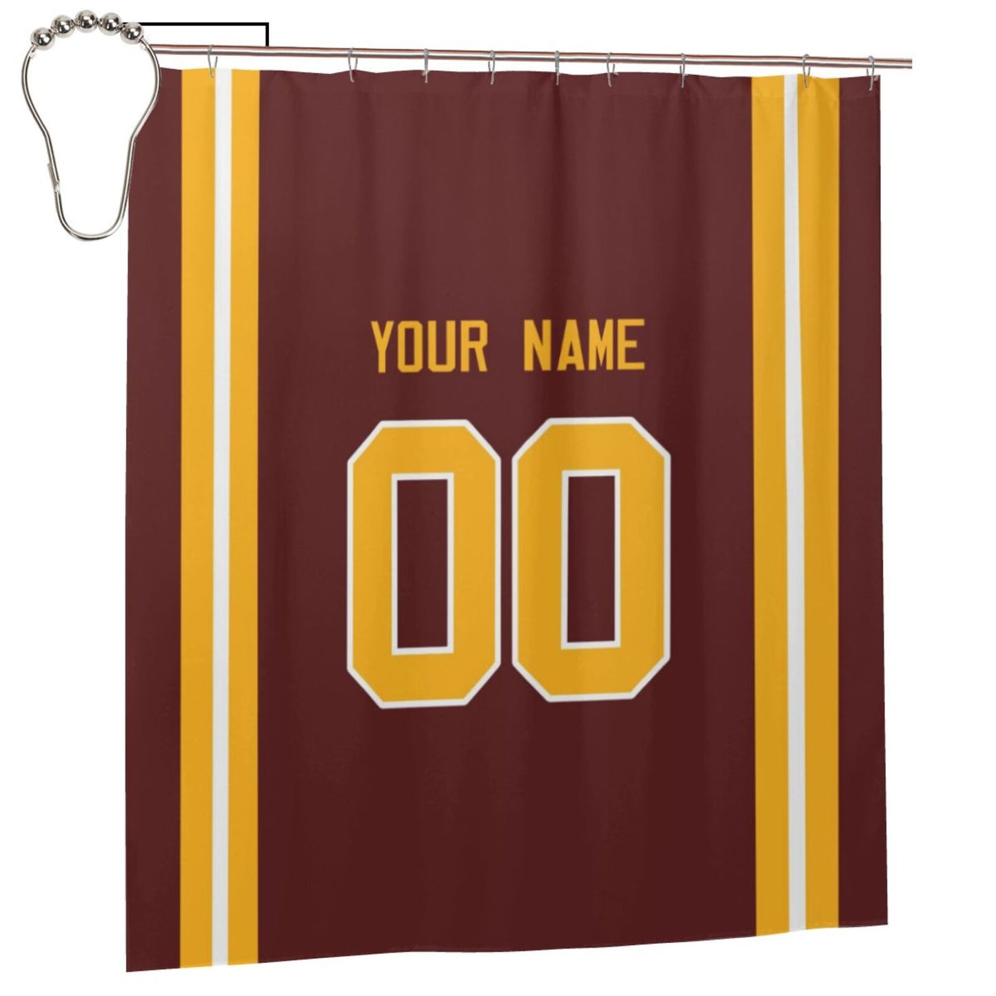 Custom Football Washington Commanders style personalized shower curtain custom design name and number set of 12 shower curtain hooks Rings
