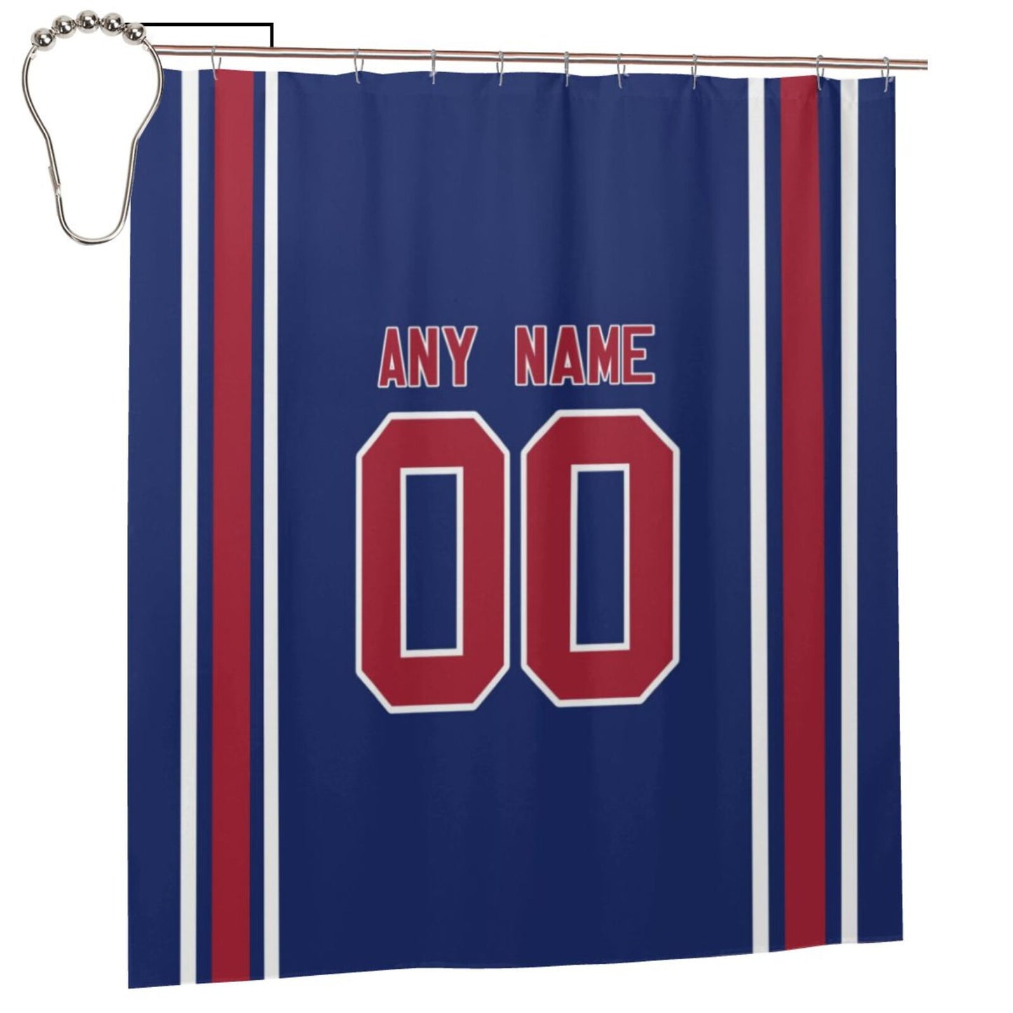 Custom Football New York Giants style personalized shower curtain custom design name and number set of 12 shower curtain hooks Rings