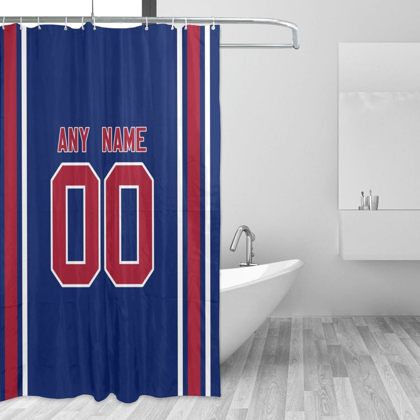 Custom Football New York Giants style personalized shower curtain custom design name and number set of 12 shower curtain hooks Rings