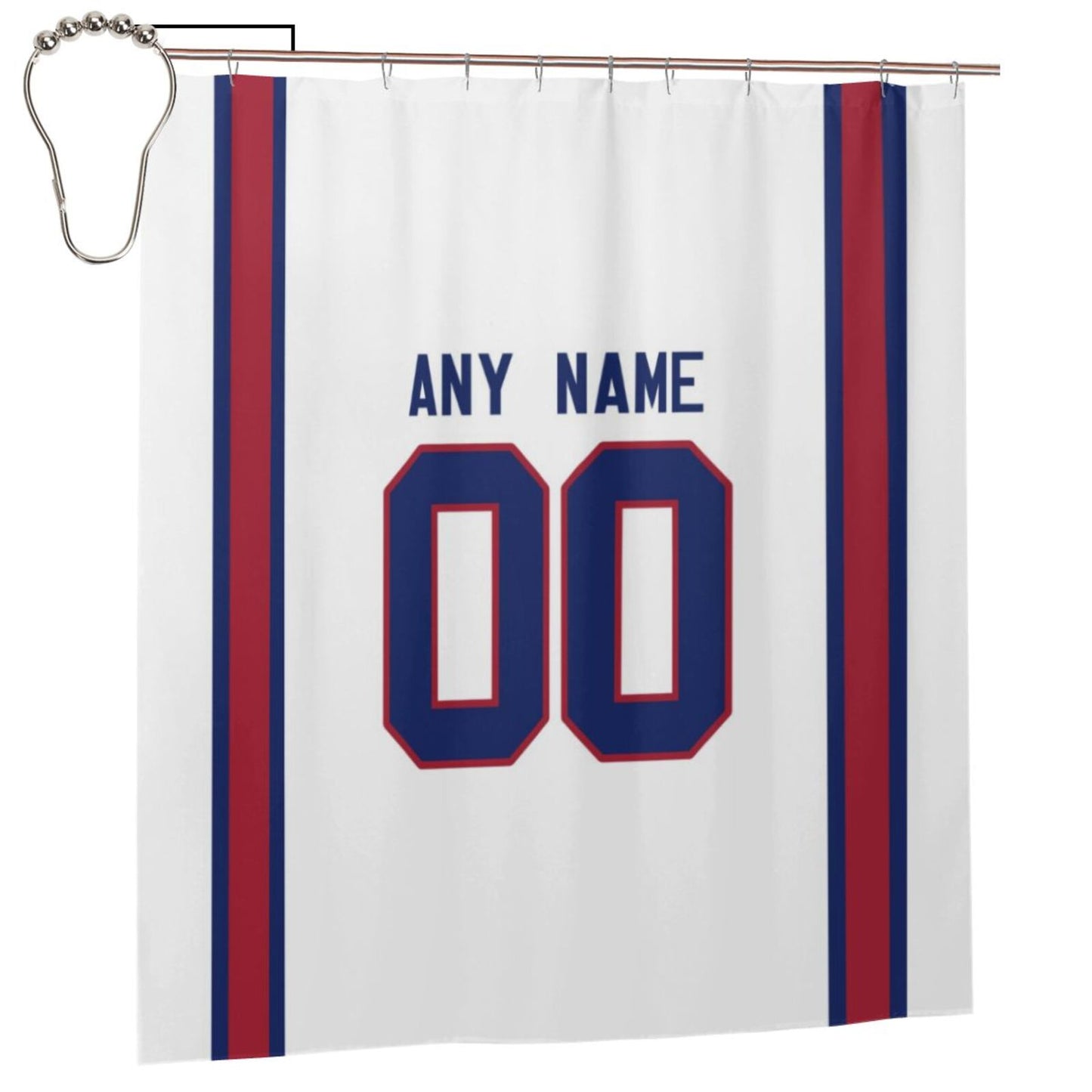 Custom Football New York Giants style personalized shower curtain custom design name and number set of 12 shower curtain hooks Rings