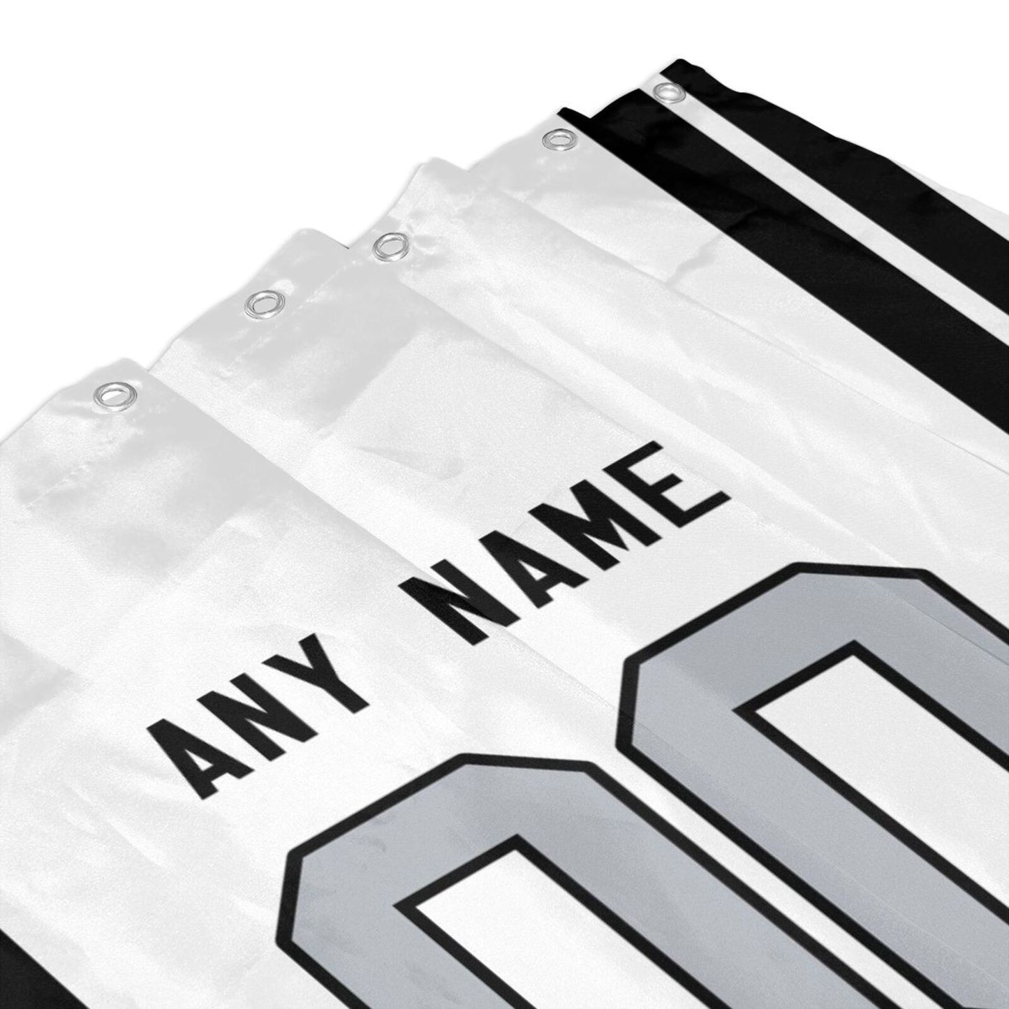 Custom Football Las Vegas Raiders style personalized shower curtain custom design name and number set of 12 shower curtain hooks Rings