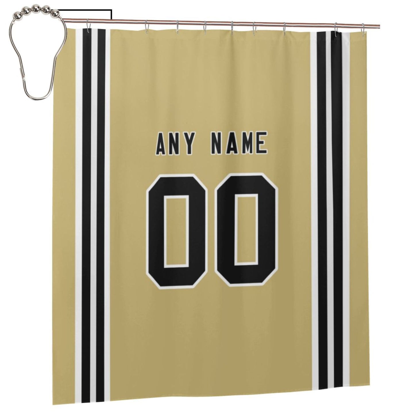 Custom Football New Orleans Saints style personalized shower curtain custom design name and number set of 12 shower curtain hooks Rings
