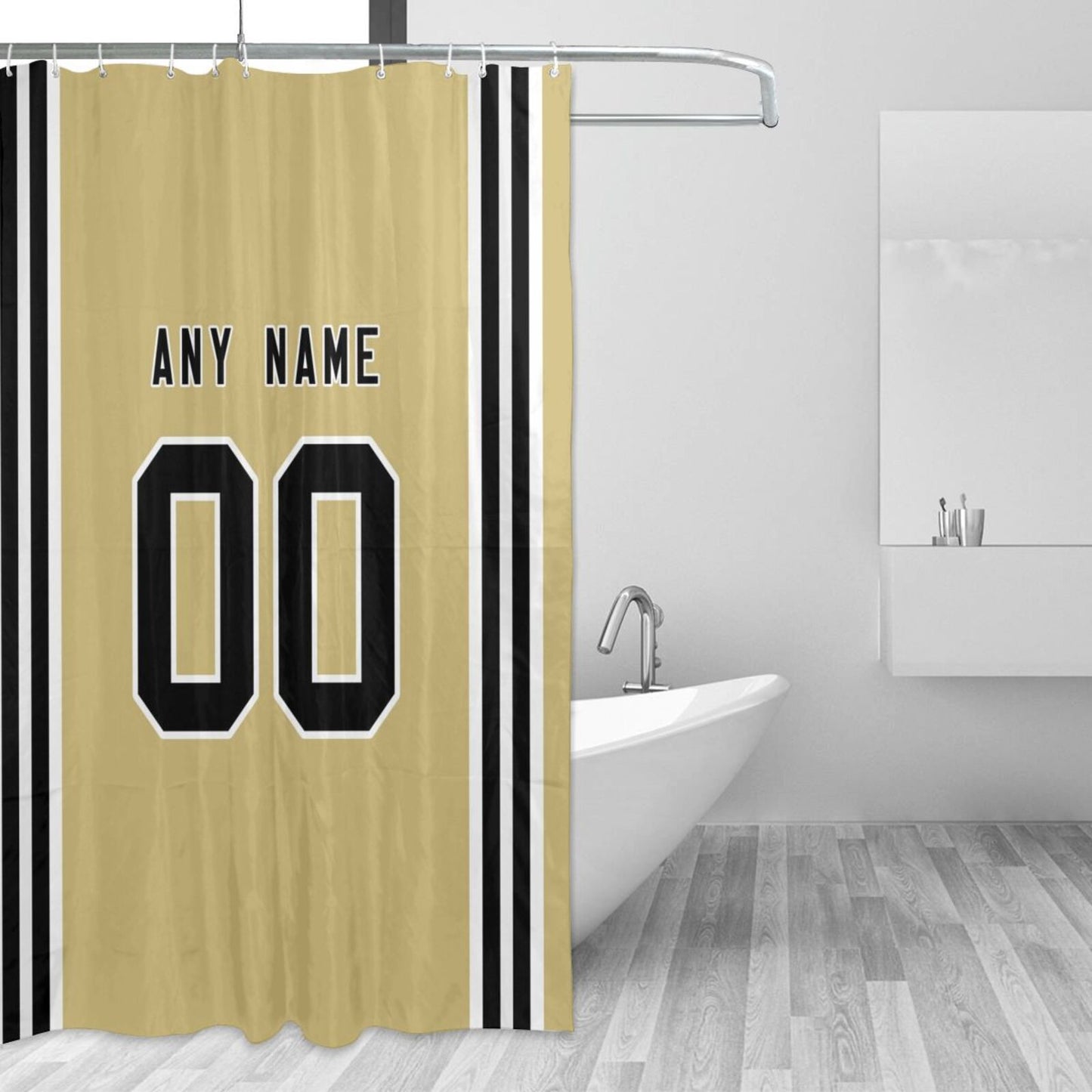 Custom Football New Orleans Saints style personalized shower curtain custom design name and number set of 12 shower curtain hooks Rings