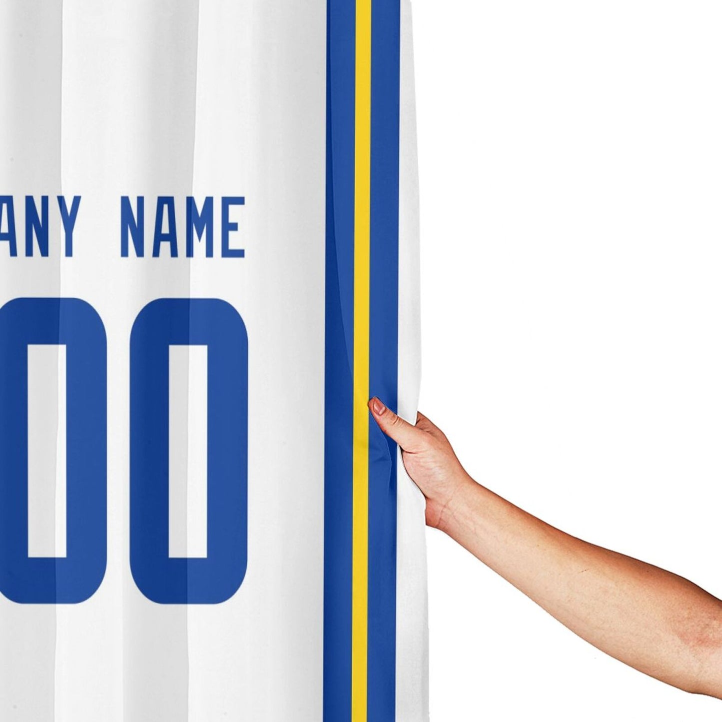 Custom Football Los Angeles Rams style personalized shower curtain custom design name and number set of 12 shower curtain hooks Rings