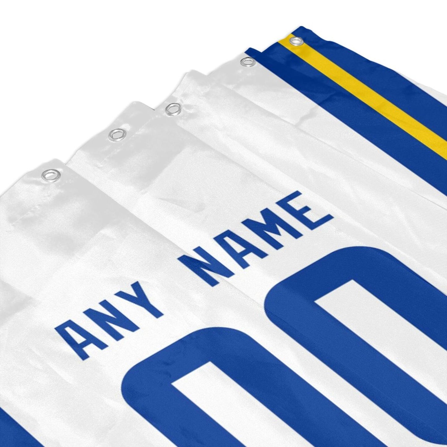 Custom Football Los Angeles Rams style personalized shower curtain custom design name and number set of 12 shower curtain hooks Rings