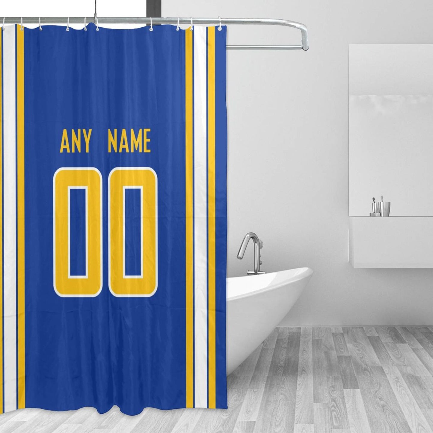 Custom Football Los Angeles Chargers style personalized shower curtain custom design name and number set of 12 shower curtain hooks Rings