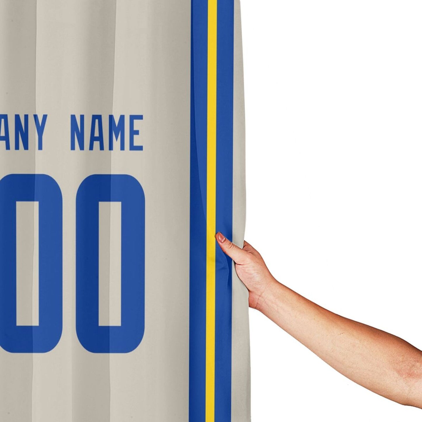 Custom Football Los Angeles Rams style personalized shower curtain custom design name and number set of 12 shower curtain hooks Rings