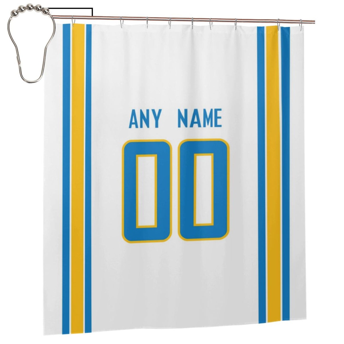 Custom Football Los Angeles Chargers style personalized shower curtain custom design name and number set of 12 shower curtain hooks Rings
