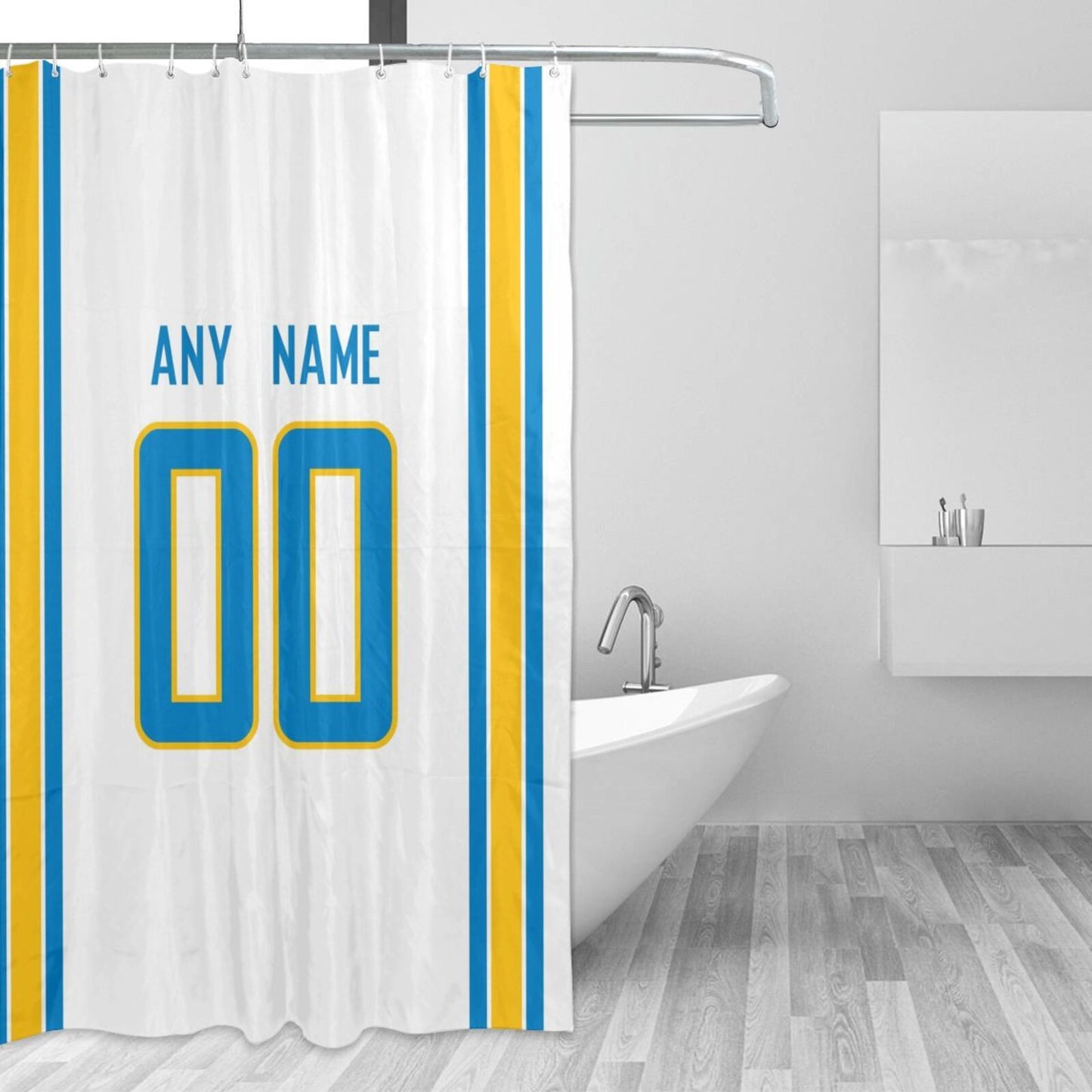 Custom Football Los Angeles Chargers style personalized shower curtain custom design name and number set of 12 shower curtain hooks Rings