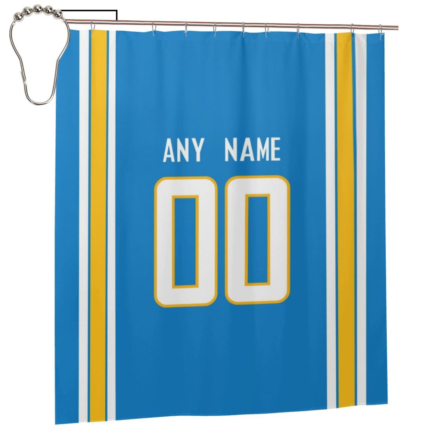 Custom Football Los Angeles Chargers style personalized shower curtain custom design name and number set of 12 shower curtain hooks Rings