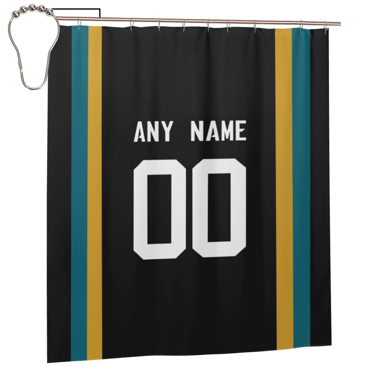 Custom Football Jacksonville Jaguars style personalized shower curtain custom design name and number set of 12 shower curtain hooks Rings