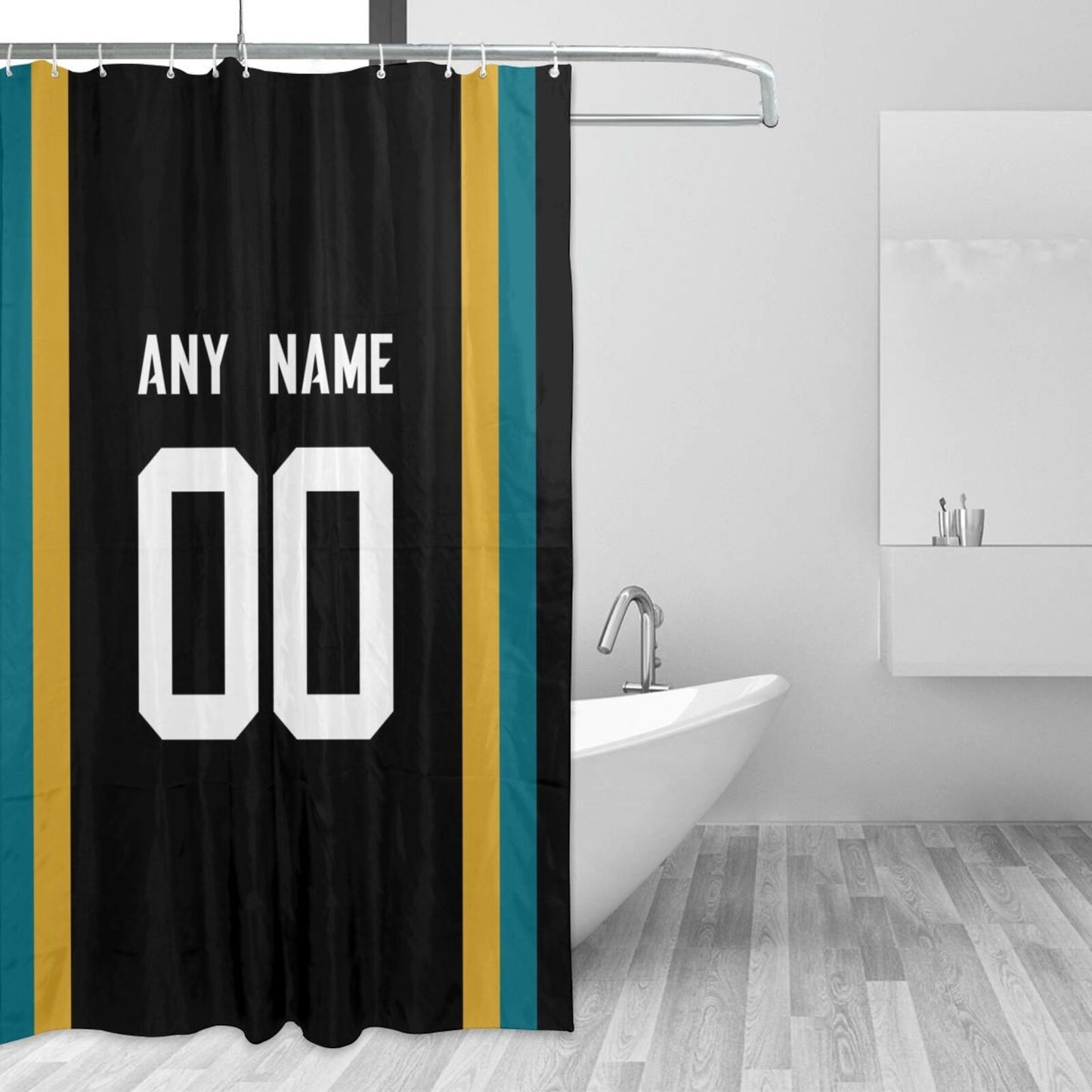 Custom Football Jacksonville Jaguars style personalized shower curtain custom design name and number set of 12 shower curtain hooks Rings