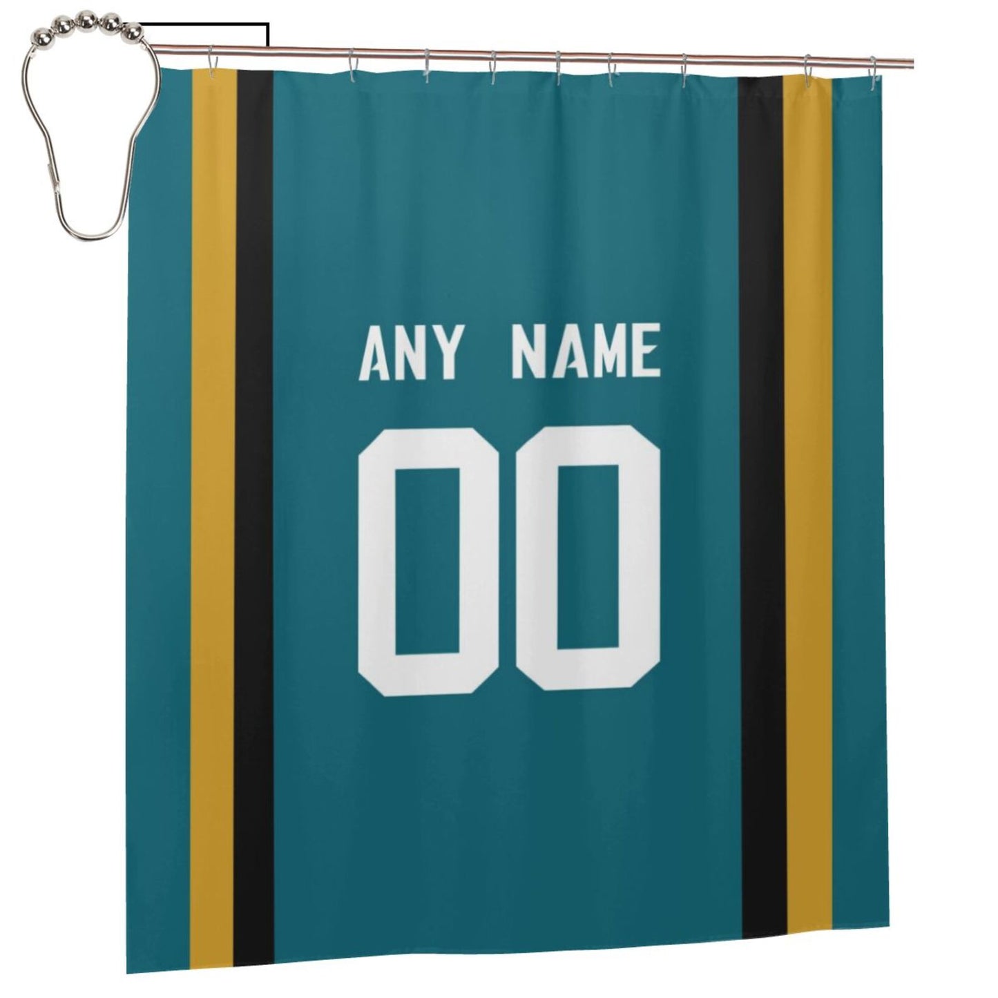 Custom Football Jacksonville Jaguars style personalized shower curtain custom design name and number set of 12 shower curtain hooks Rings