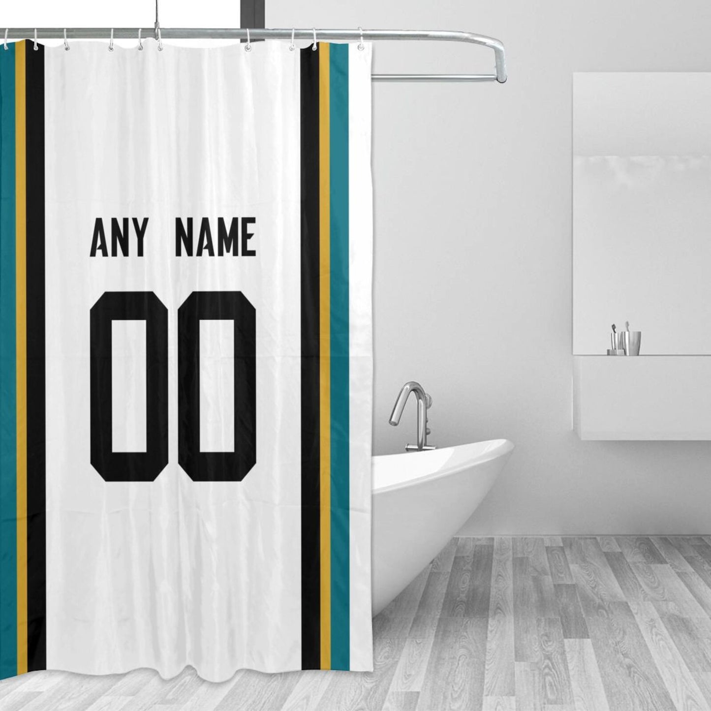 Custom Football Jacksonville Jaguars style personalized shower curtain custom design name and number set of 12 shower curtain hooks Rings