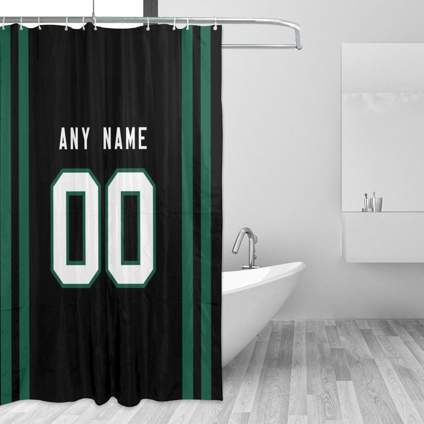 Custom Football New York Jets style personalized shower curtain custom design name and number set of 12 shower curtain hooks Rings