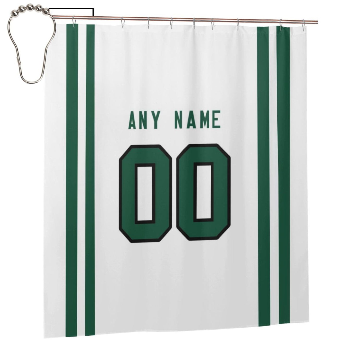 Custom Football New York Jets style personalized shower curtain custom design name and number set of 12 shower curtain hooks Rings