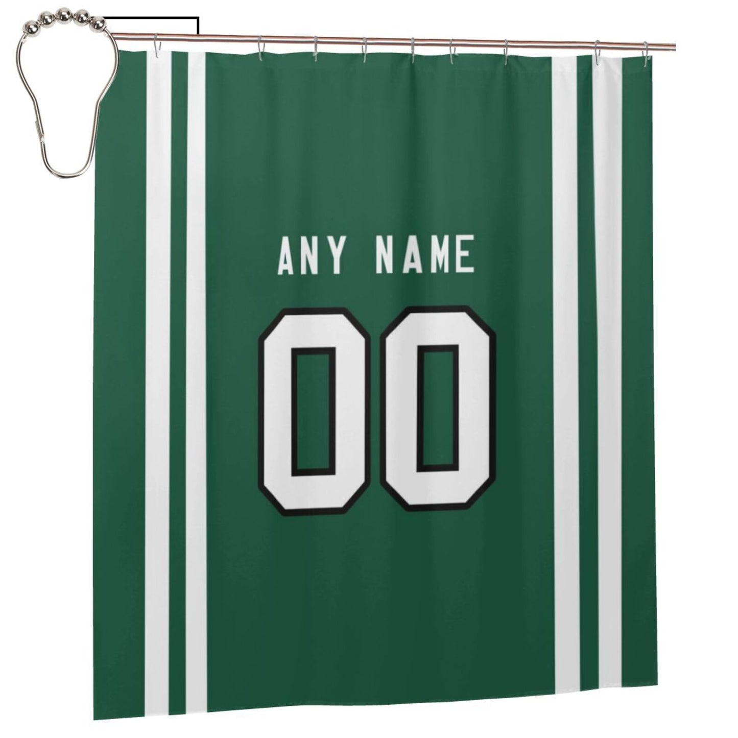 Custom Football New York Jets style personalized shower curtain custom design name and number set of 12 shower curtain hooks Rings
