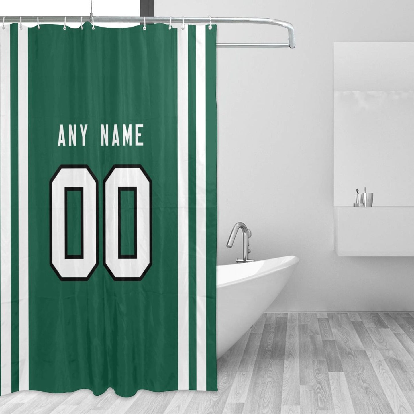 Custom Football New York Jets style personalized shower curtain custom design name and number set of 12 shower curtain hooks Rings