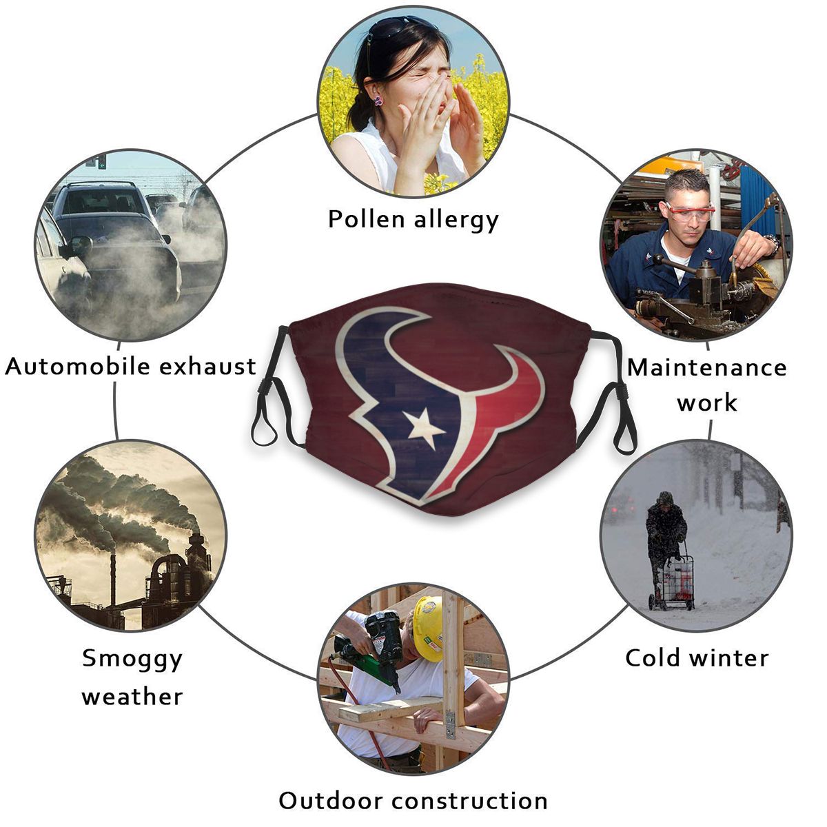 Print Football Personalized Houston Texans 1 Dust Face Mask With Filters PM 2.5