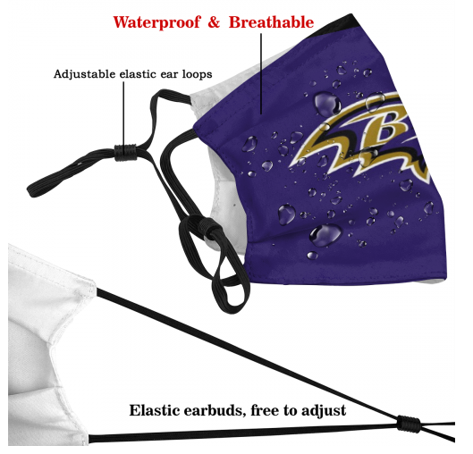 4 Pack Personalized Football Baltimore Ravens Adult Dust Mask With Filters PM 2.5