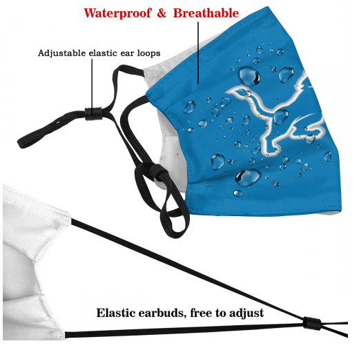 Print Football Personalized Detroit Lions Adult Dust Mask With Filters PM 2.5