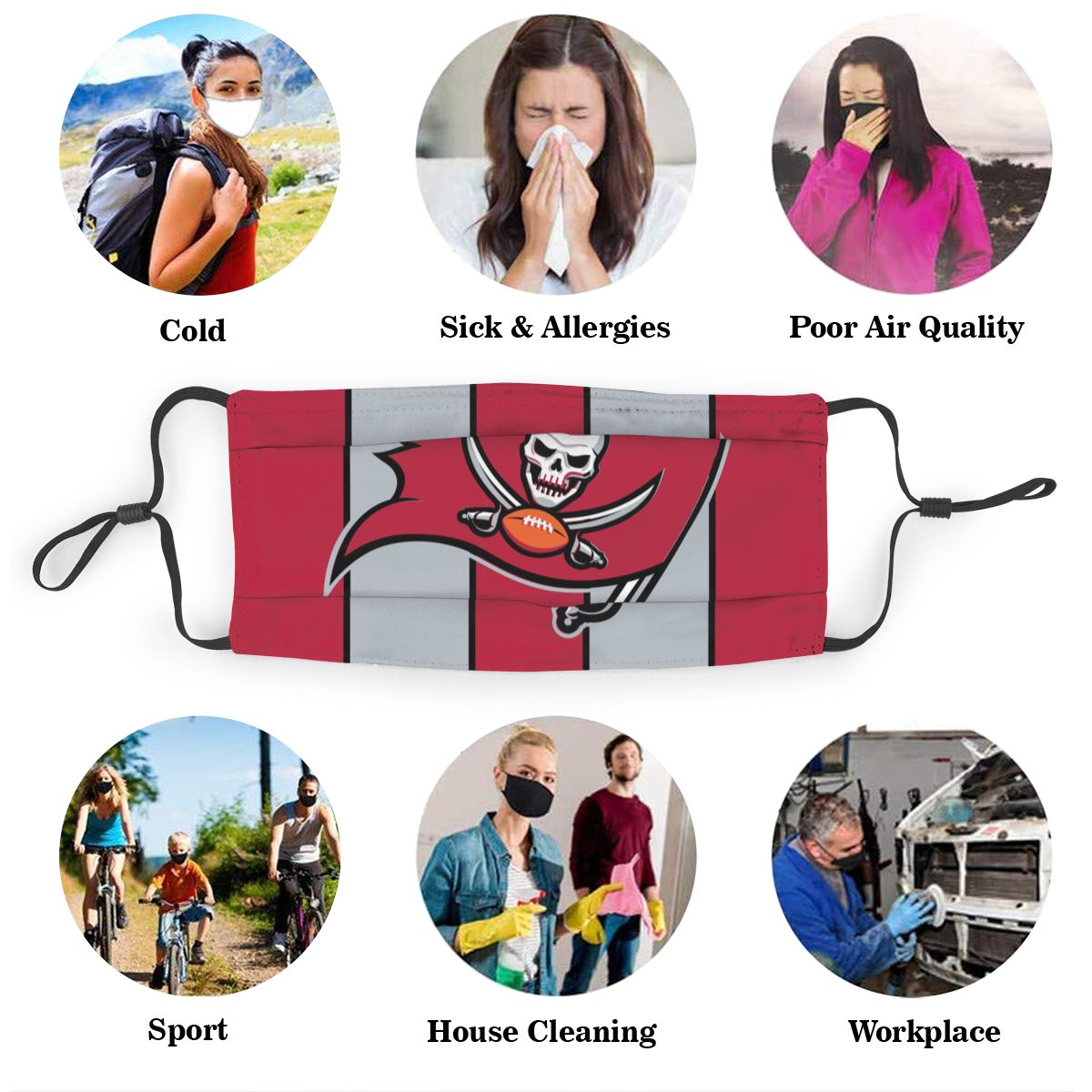Custom Football Personalized TB.Buccaneer 01- Red Dust Face Mask With Filters PM 2.5