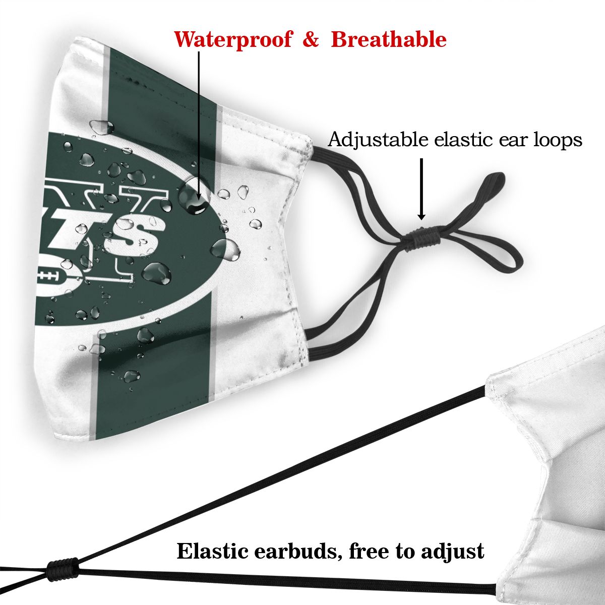 Custom Football Personalized NY.Jet 01-White Dust Face Mask With Filters PM 2.5