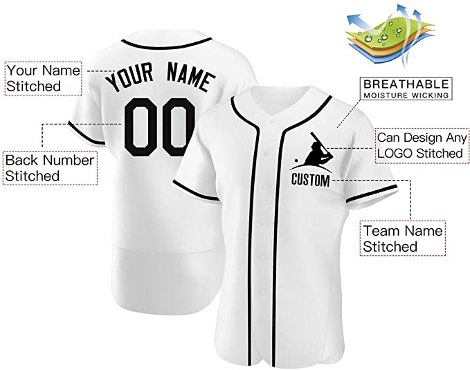 Custom White Stitched Baseball Jersey Personalized Button Down Baseball T Shirt