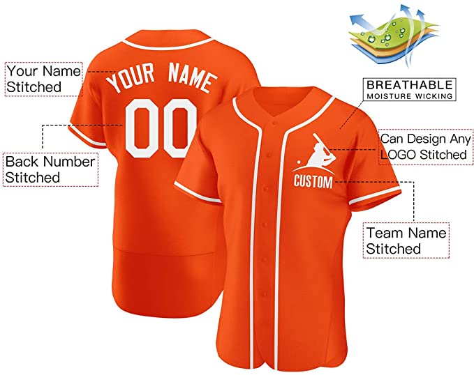 Custom Orange Stitched Baseball Jersey Personalized Button Down Baseball T Shirt
