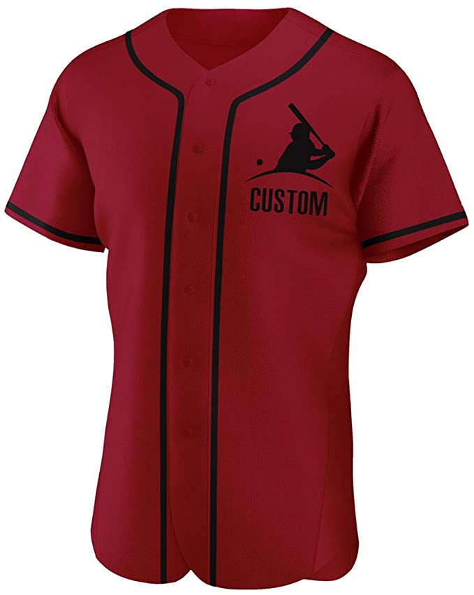 Custom Red Stitched Baseball Jersey Personalized Button Down Baseball T Shirt