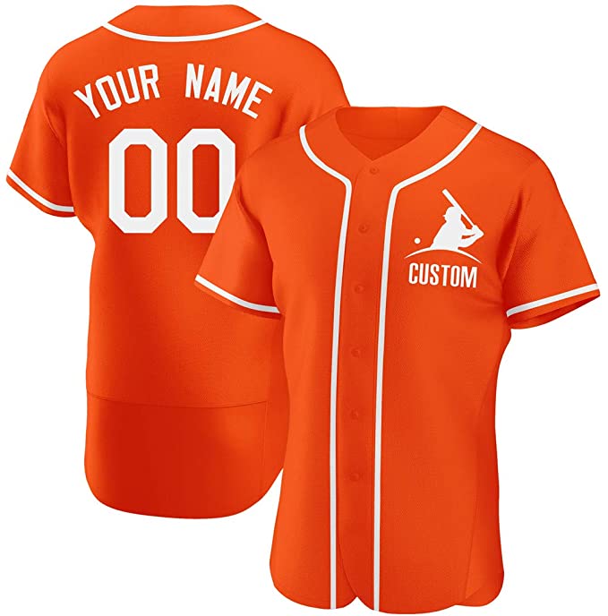 Custom Orange Stitched Baseball Jersey Personalized Button Down Baseball T Shirt