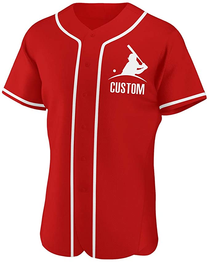 Custom Red Stitched Baseball Jersey Personalized Button Down Baseball T Shirt