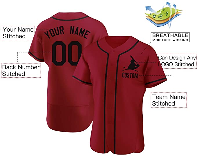 Custom Red Stitched Baseball Jersey Personalized Button Down Baseball T Shirt