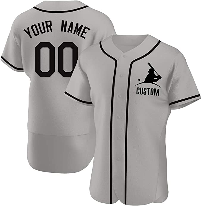 Custom Grey Stitched Baseball Jersey Personalized Button Down Baseball T Shirt