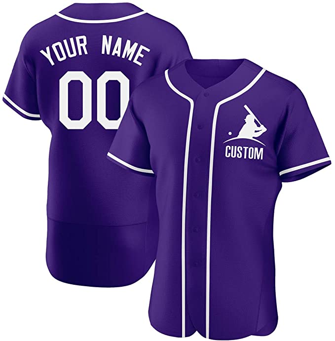 Custom Purple Stitched Baseball Jersey Personalized Button Down Baseball T Shirt
