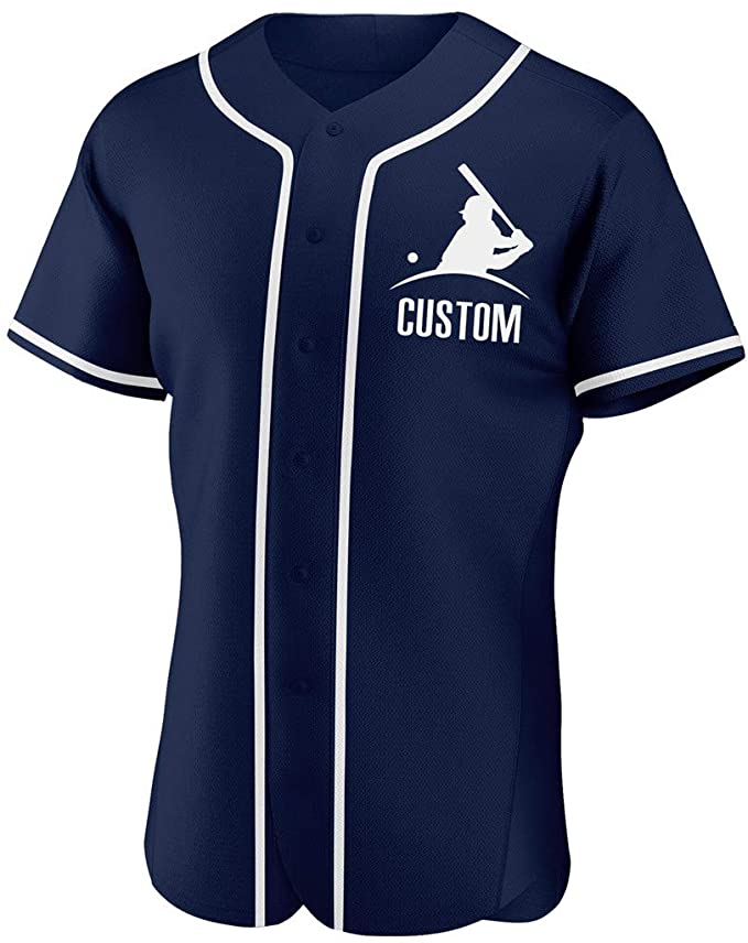 Custom Navy Stitched Baseball Jersey Personalized Button Down Baseball T Shirt