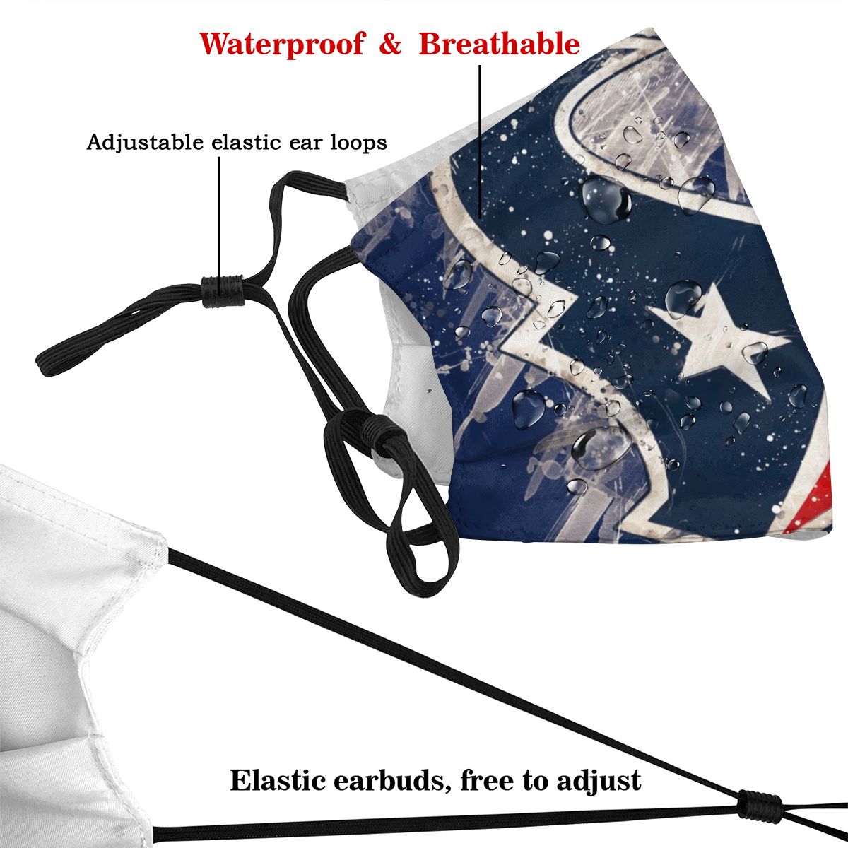 Print Football Personalized Houston Texans -2 Dust Face Mask With Filters PM 2.5