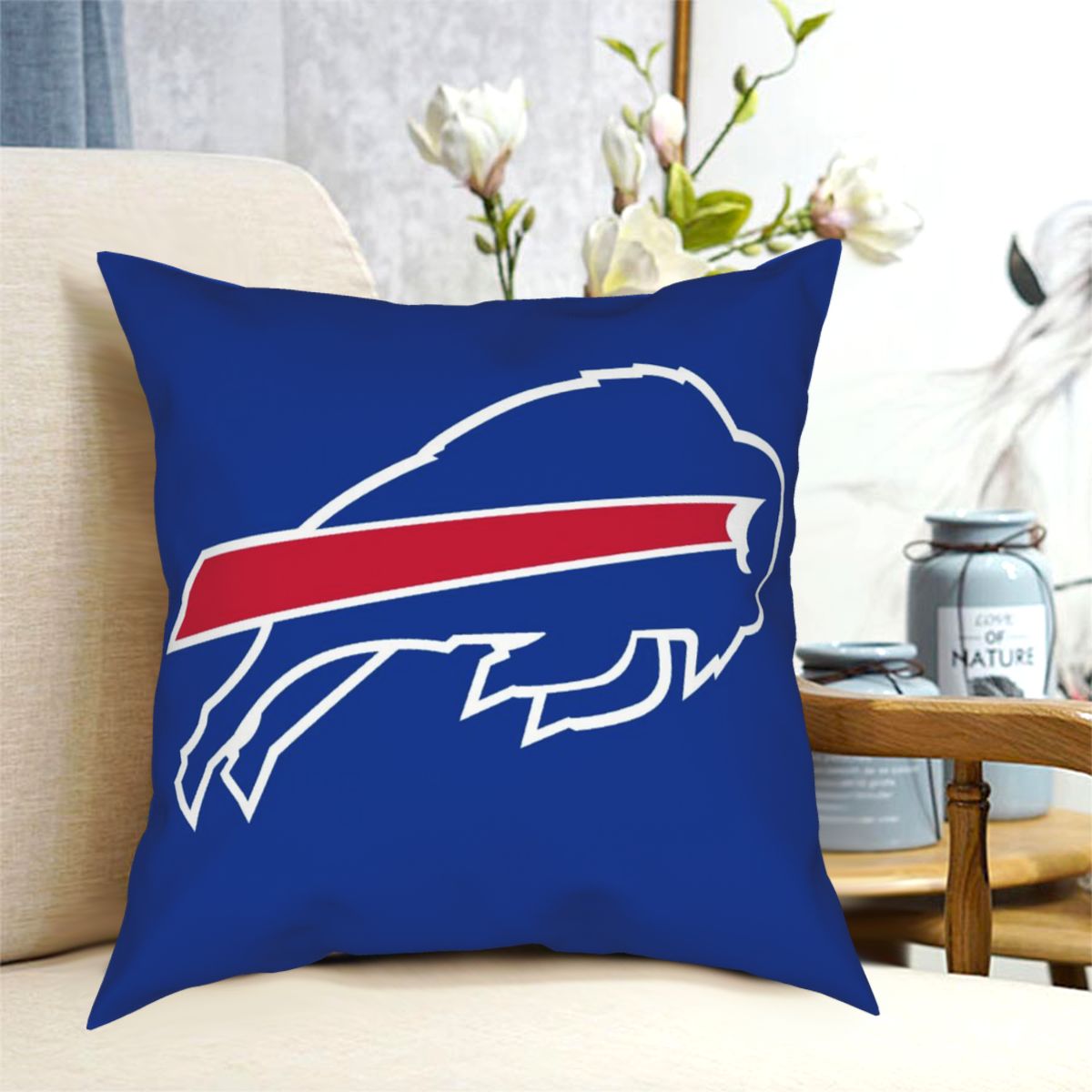 Custom Decorative Football Pillow Case Buffalo Bills Blue Pillowcase Personalized Throw Pillow Covers