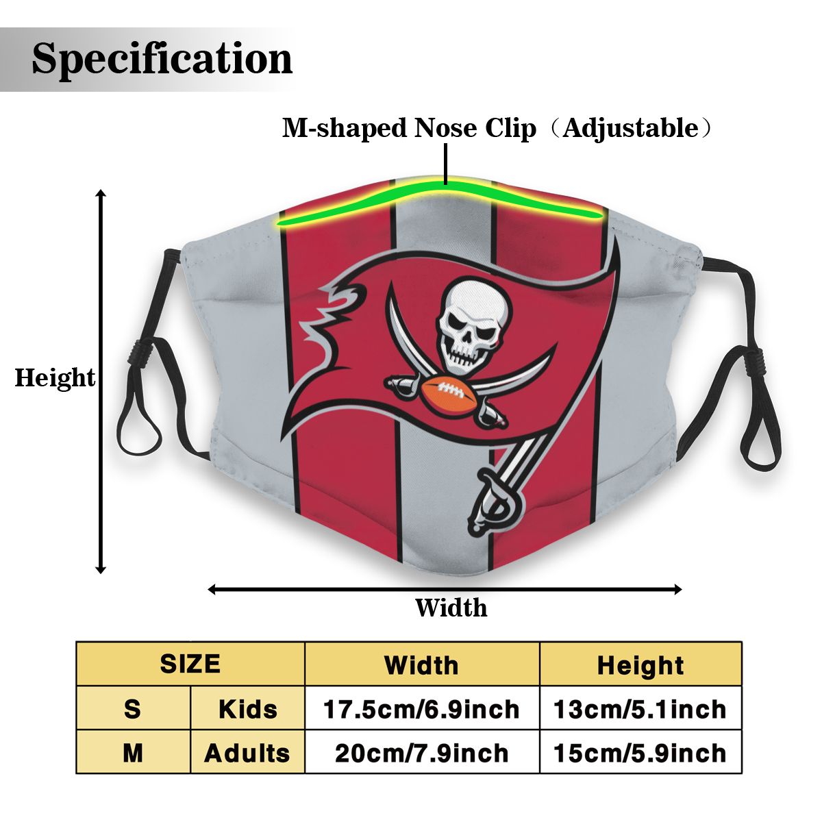 Custom Football Personalized TB.Buccaneer 01- Grey Dust Face Mask With Filters PM 2.5