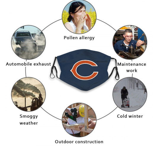 Print Football Personalized Chicago Bears Adult Dust Mask With Filters PM 2.5