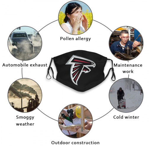Print Football Personalized Atlanta Falcons Adult Dust Mask With PM 2.5 Filters Black