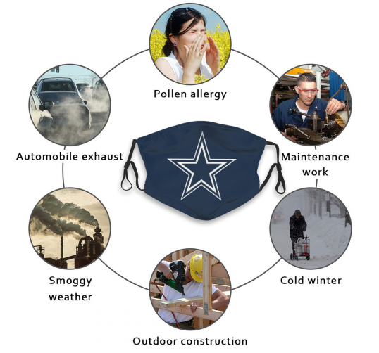 Print Football Personalized Dallas Cowboys Adult Dust Mask With Filters PM 2.5